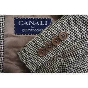 Canali Brown Black Houndstooth Silk Blend Sport Coat Jacket Sz 44R
